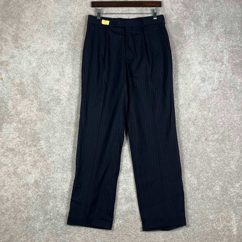 Brooks Brothers Dress Pants Mens 30W Navy Blue Pinstripe Pleated Wool Trousers